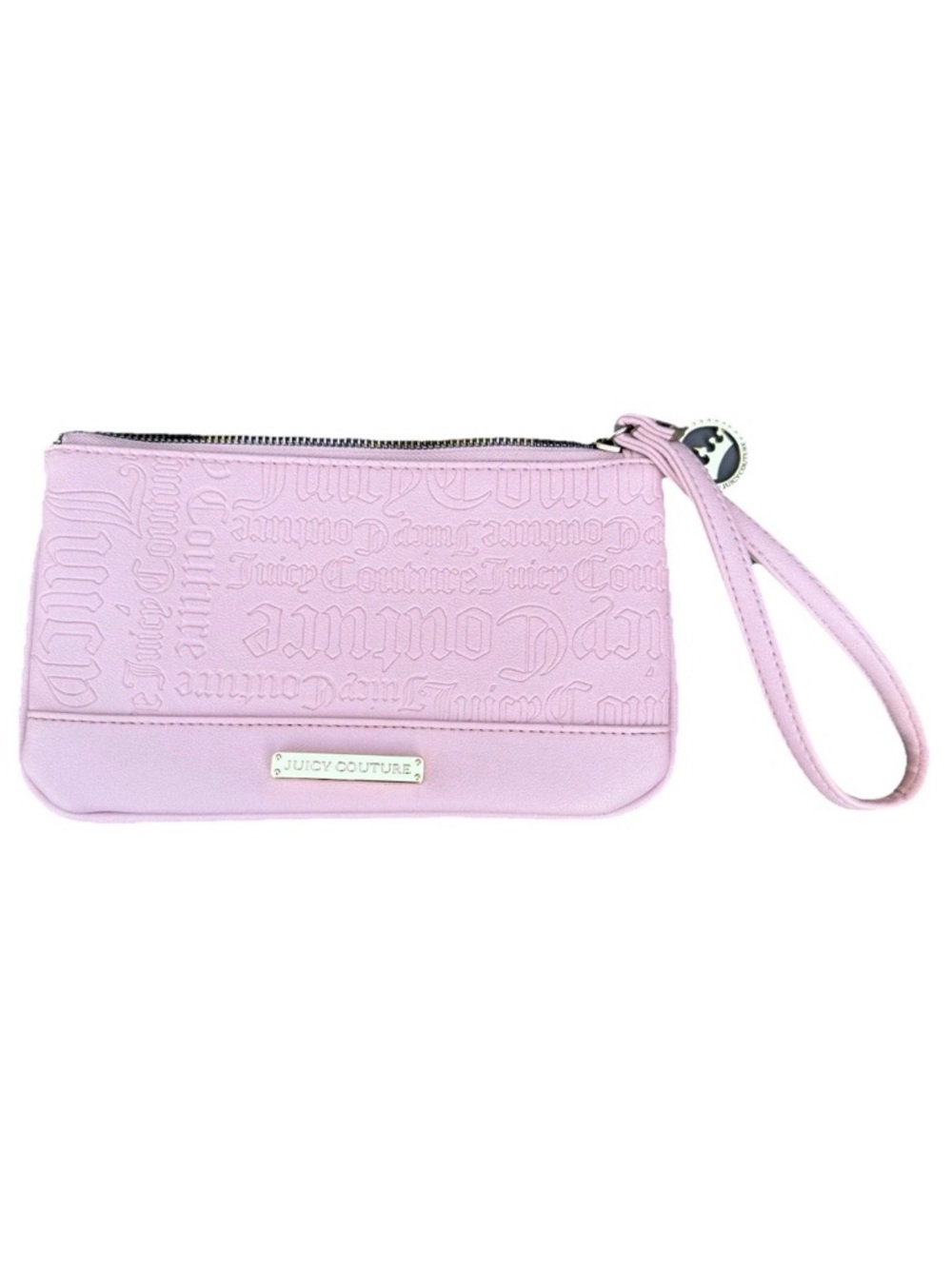 Juicy Couture Pink Debossed Monogram Wristlet Y2K Style EUC Barbiecore Baby Pink